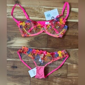 Agent Provocateur Zuri (Brights / Multi) Floral Embroidered SET $250 AP3/34C NWT
